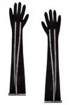 David Koma Crystal Bow Trim Long Gloves In Black & Silver