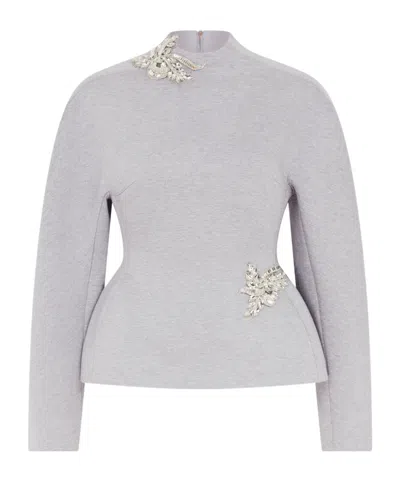 David Koma Crystal Brooch Detail Peplum Top In Gray