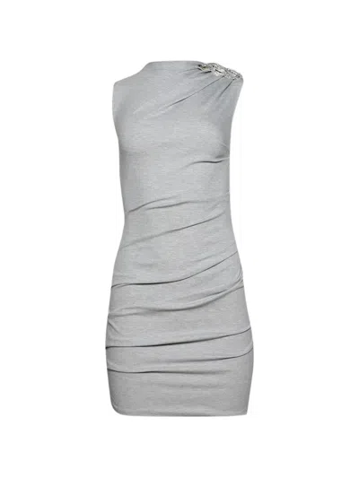 David Koma Crystal Brooch Ruched Mini Dress In Gray