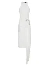 David Koma Crystal Buckle And Drape Detail Midi Dress In White