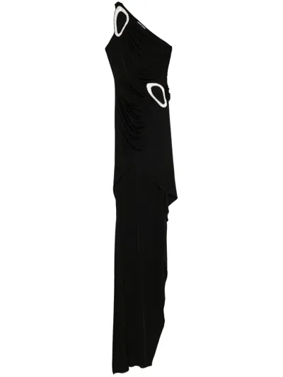 DAVID KOMA CRYSTAL-BUCKLE ASYMMETRIC GOWN