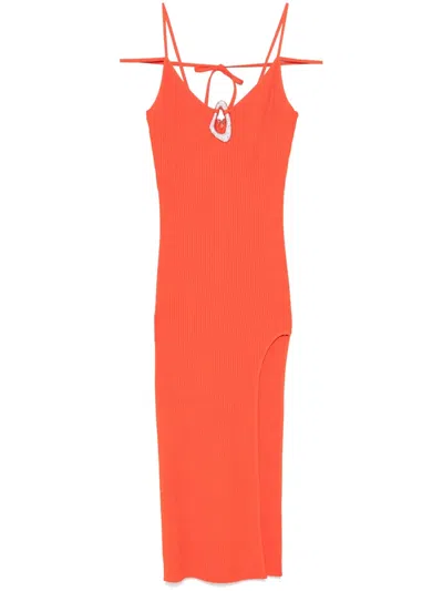 David Koma Gestricktes Maxikleid Mit Kristallschnalle In Orange