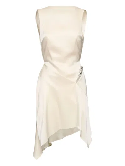 David Koma Crystal-claw Asymmetric Dress In White