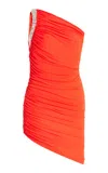 David Koma Crystal-claw Draped Crepe-jersey Mini Dress In Orange