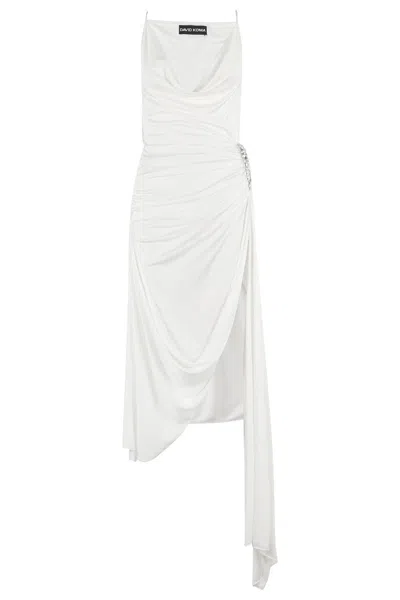 DAVID KOMA CRYSTAL CLAW EMBR DETAIL ASYMMETRIC GOWN