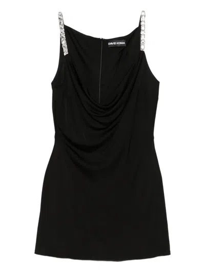 DAVID KOMA CRYSTAL-EMBELLISHED COWL-NECK DRESS
