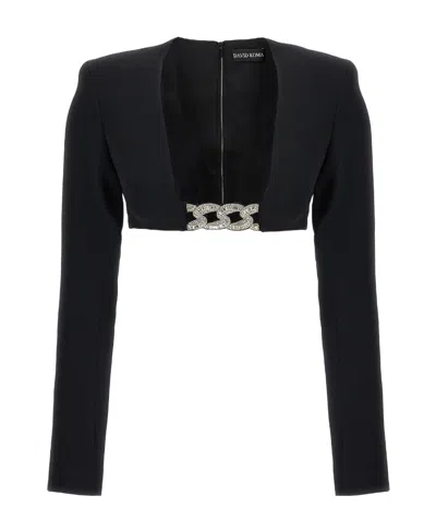 DAVID KOMA DAVID KOMA CHAIN EMBELLISHED SQUARE-NECK CROPPED JACKET