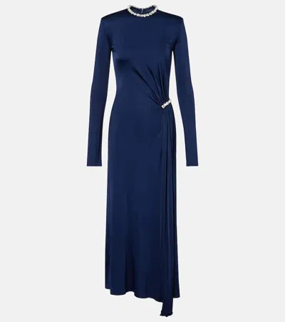 David Koma Crystal-embellished Gathered Midi Dress In Blue