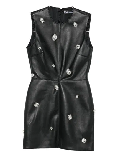 David Koma Crystal-embellished Leather Mini Dress In Black