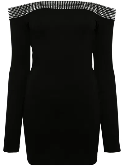 David Koma Crystal-embellished Off-shoulder Dress In Black