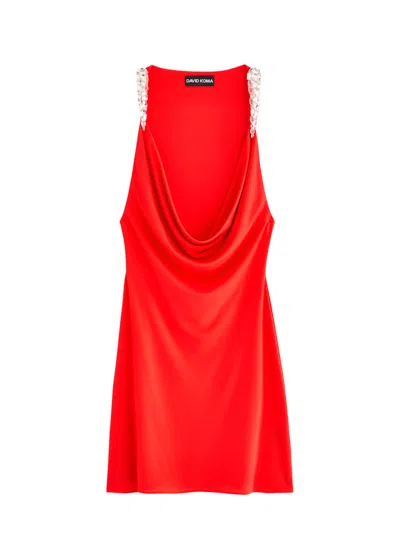 David Koma Crystal-embellished Stretch-jersey Mini Dress In Orange