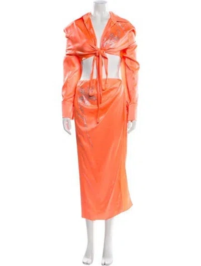 Pre-owned David Koma Crystal Embellishments Skirt Set In Pink