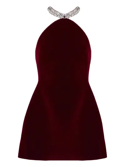 David Koma Crystal-embroidered Halterneck Mini Dress In Red