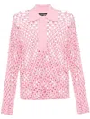 David Koma Crystal-embroidered Net Top In Pink