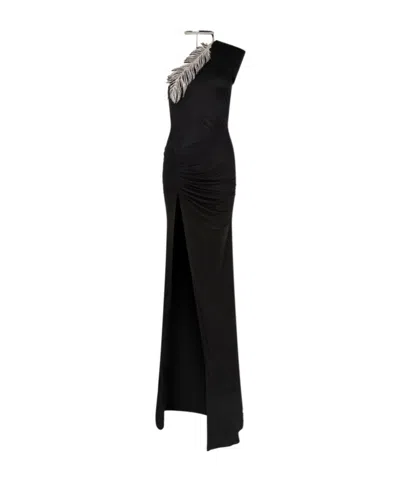 DAVID KOMA CRYSTAL-FEATHER ONE SHOULDER GOWN