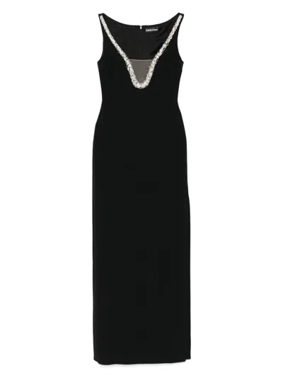 David Koma Crystal Neckline Gown In Black