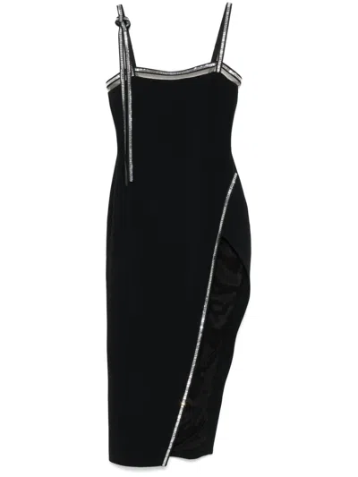 David Koma Crystal-trim Open-leg Midi Dress In Black