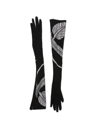 David Koma Crystal-embellished Long Gloves In Black