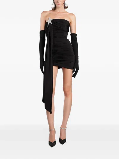 David Koma Crystal-embellished Ruched Mini Dress In Black