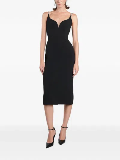 David Koma Crystal-embellished V-neck Midi Dress In Black