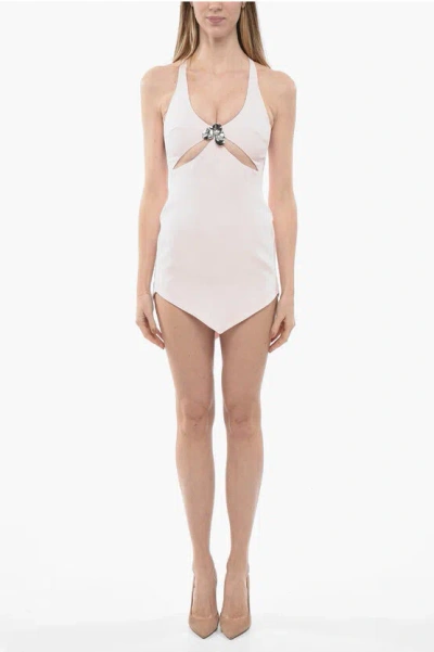 David Koma Cut-out Metal Flower Sheath Dress With V Bottom In Pink