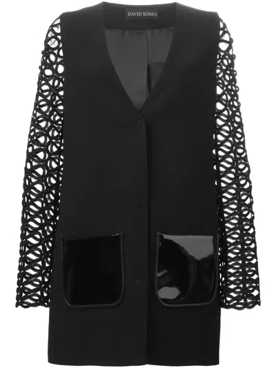 David Koma Cut-out Sleeve V-neck Jacket In Black