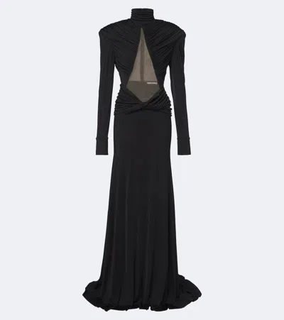 David Koma Cutout Ruched Jersey Gown In Black