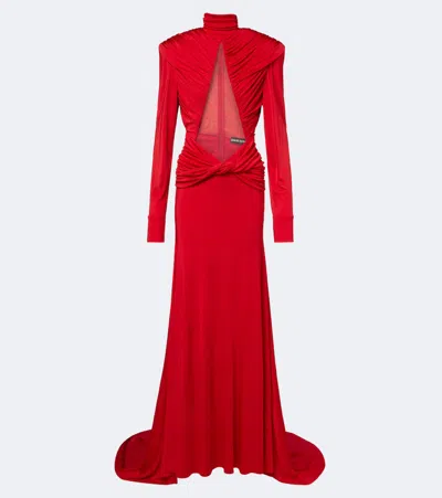 David Koma Cutout Ruched Jersey Gown In Red