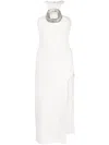 David Koma Asymmetrical Midi Dress With Big Crystal Buckle In White