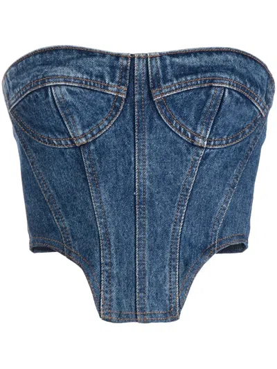 DAVID KOMA DENIM BUSTIER CROP TOP