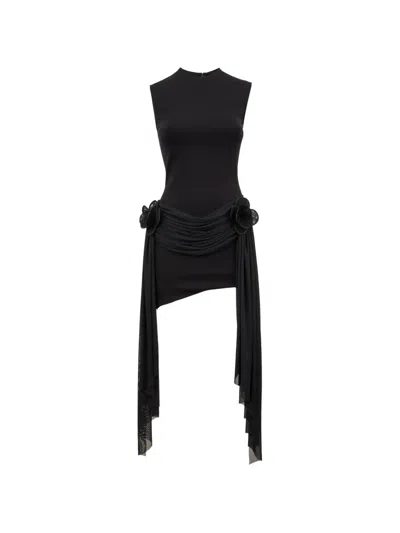 David Koma Drape Floral-embellishment Mini Dress In Black