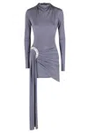 David Koma Drape Overlay Mini Dress With Crystal Spiral Embr In Blue