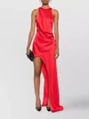 David Koma Draped Wrapped Asymmetric Skirt Satin Dress In Red