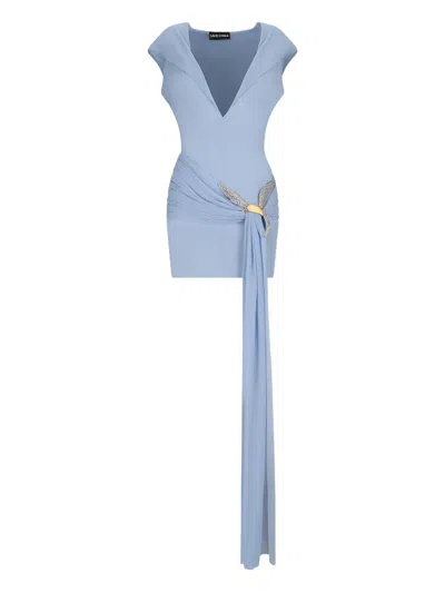 David Koma Draped-bird Embellishment Mini Dress In Blue