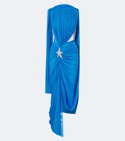 David Koma Draped Embellished Tulle Midi Dress In Blue