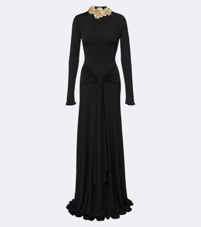 David Koma Draped Floral-appliqué Gown In Black