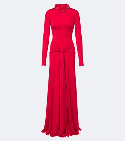 David Koma Draped Floral-appliqué Gown In Red