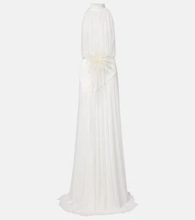 David Koma Draped Floral-appliqué Gown In White