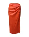 David Koma Draped Midi Skirt In Orange Silk In Orange