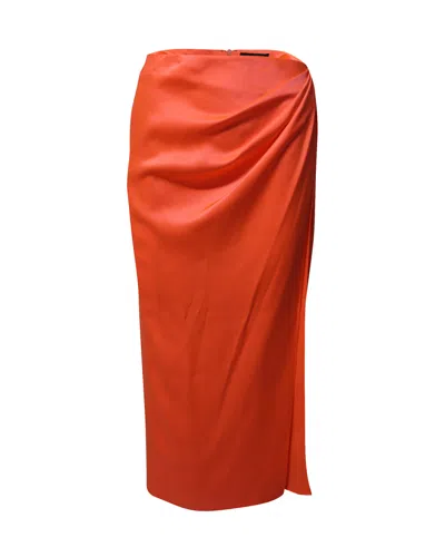 Pre-owned David Koma Draped Midi Skirt In Orange Silk In Red