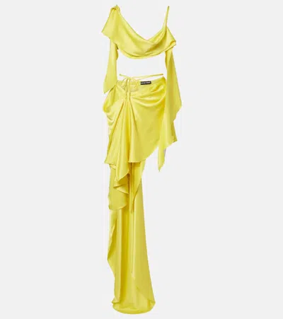 David Koma Draped Satin Top And Skirt Set In Yellow