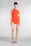 David Koma Crystal-claw Draped Crepe-jersey Mini Dress In Orange