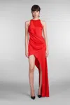 David Koma Draped Wrapped Asymmetric Skirt Satin Dress In Red