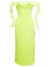 David Koma Split Long Sheath Dress With Ruffle Detail In Yellow