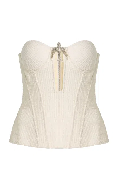 David Koma Embellished Bouclé Corset Top In White