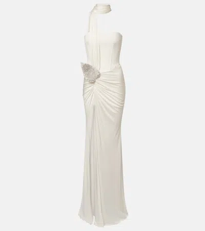 David Koma Embellished Bustier Gown In White