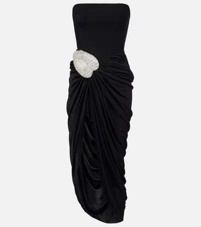 David Koma Embellished Draped Wool-blend Corset Dress In Black