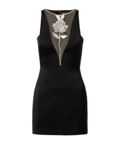 David Koma Embellished Floral Satin Minidress In Black