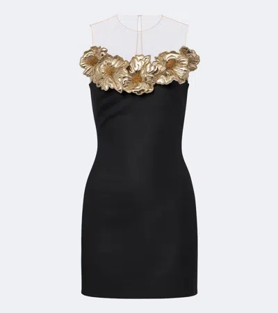 David Koma Embellished Floral-applique Minidress In Schwarz