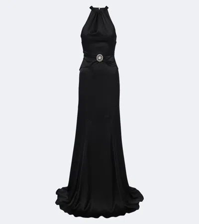 David Koma Embellished Halterneck Satin Gown In Black